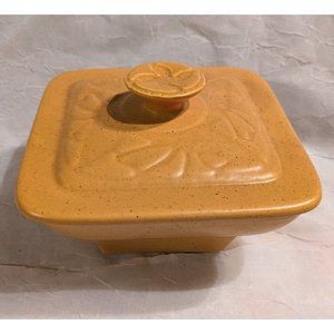 Vtg California Pottery Lid Dish L66 Yellow Gold Mid Century Speckled MCM Snack